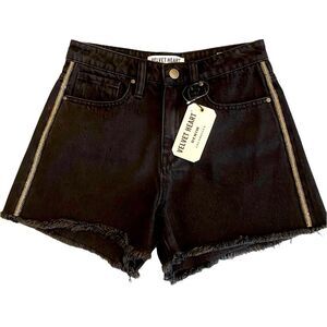 Velvet Heart Betsy Black denim frayed hem rhinestone high rise shorts NWT 26